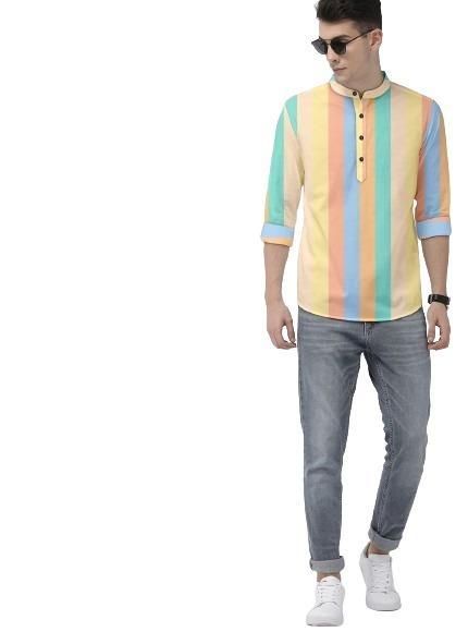 Men's Color Block Spread Collar Casual Shirt