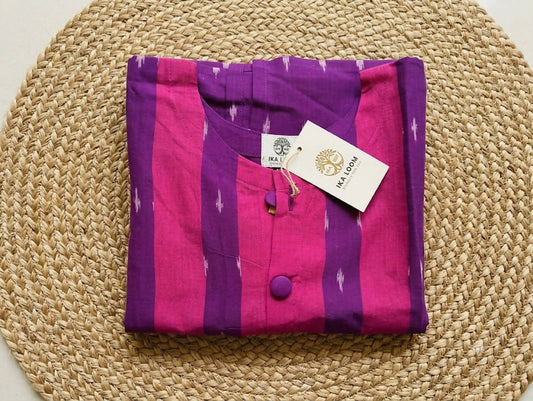 Dark Purple Mercerized Cotton Ikkat Kurta