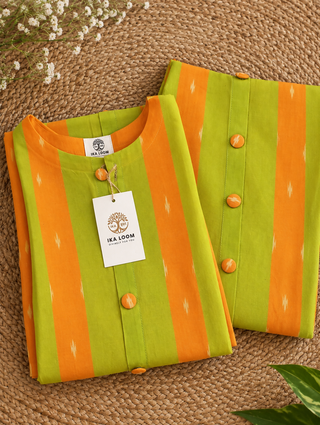 Bright Orange - Cotton Ikkat Kurta
