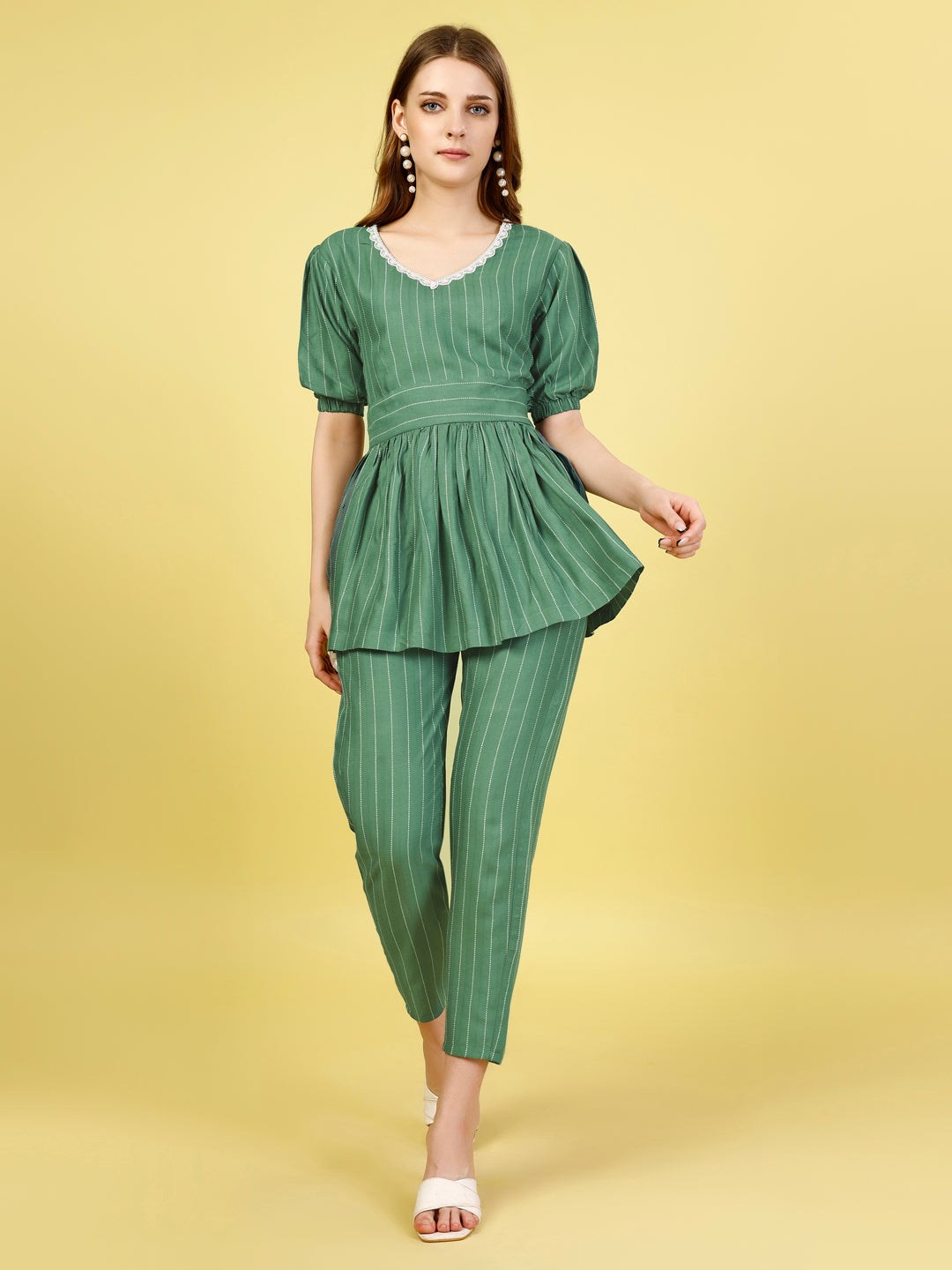 Elegant V-Neck Top & Trouser Co-Ords - Stylish and Comfortable Matching Outfit