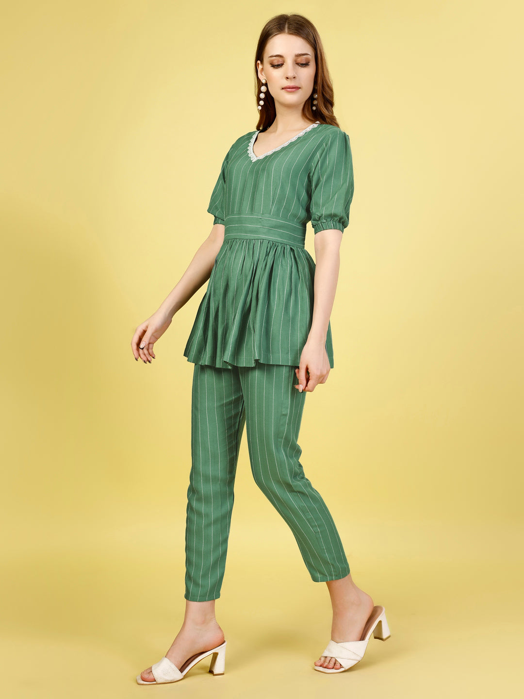 Elegant V-Neck Top & Trouser Co-Ords - Stylish and Comfortable Matching Outfit