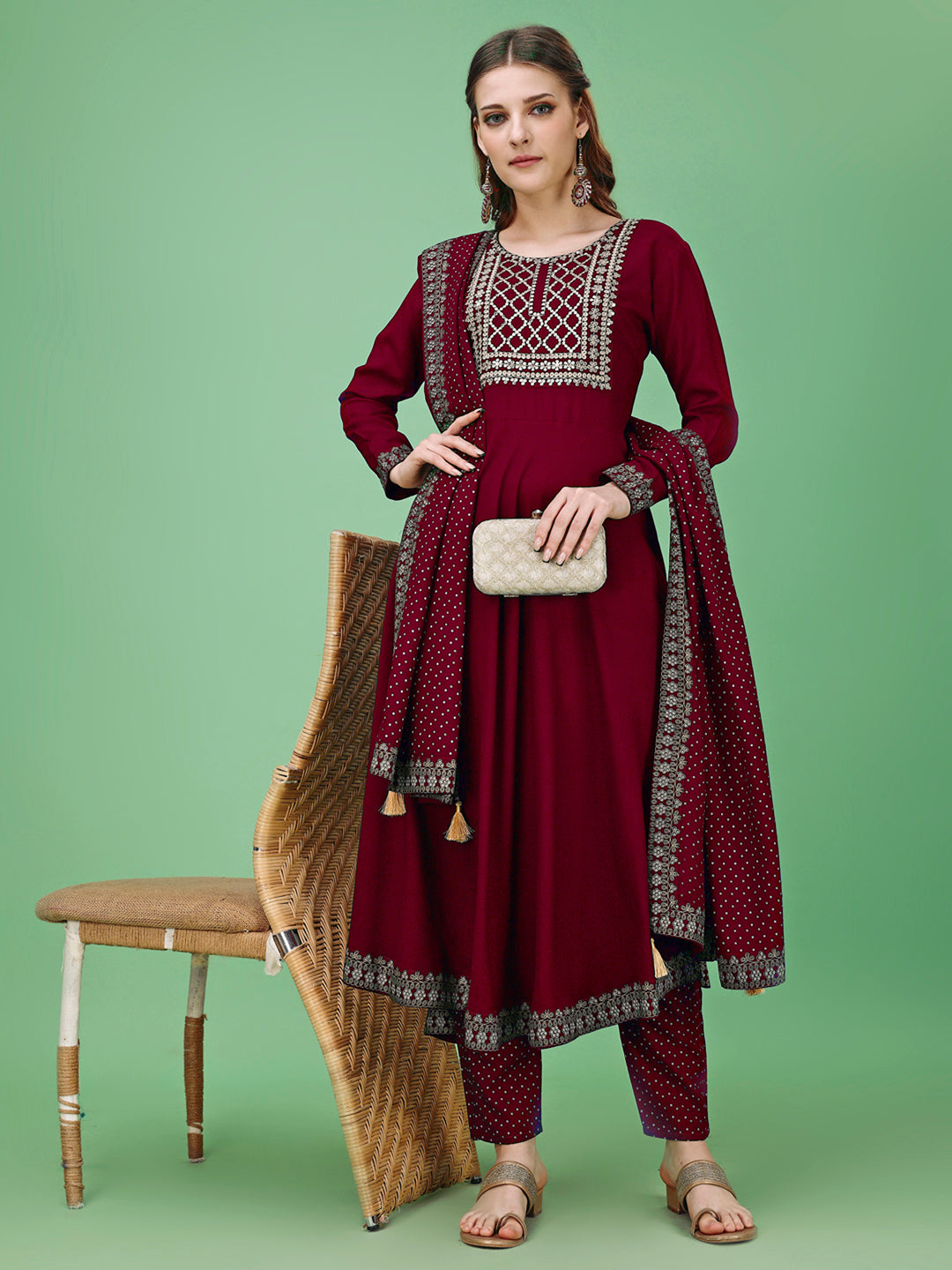 Elegant Rayon Navy Blue Kurti Palazzo Set with Intricate Details | Stylish Dupatta Included