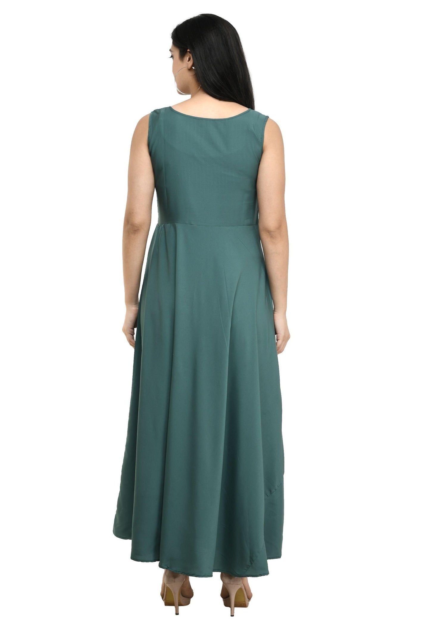 Oceanista Women's Crepe Embellished Partywear Green Maxi Dress