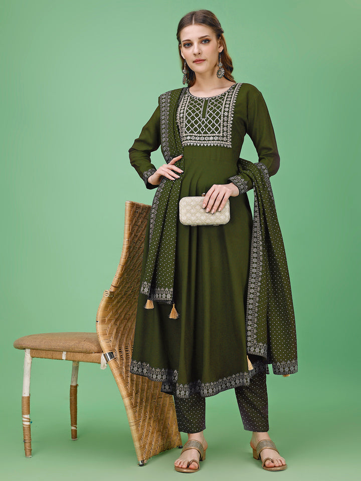 Elegant Rayon Navy Blue Kurti Palazzo Set with Intricate Details | Stylish Dupatta Included