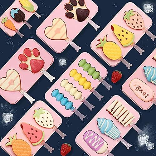 3 Cavities Silicone Ice Cream Popsicle Moulds - Reusable, Multicolor, Multidesign (Pack of 2)