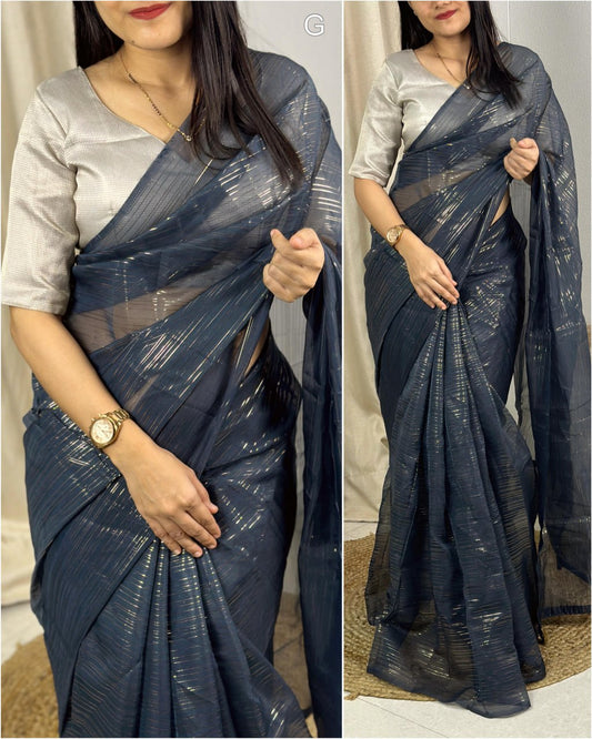 Gloria Glass Organza Saree with Zari Lining & Dual Shade Blouse