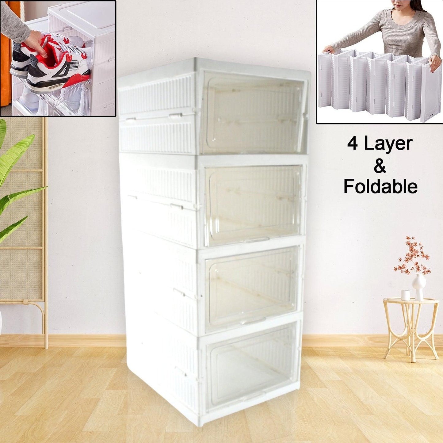 4 Layer Foldable Shoe Rack-Organizer - Compact & Space-Saving Shoe Storage Solution