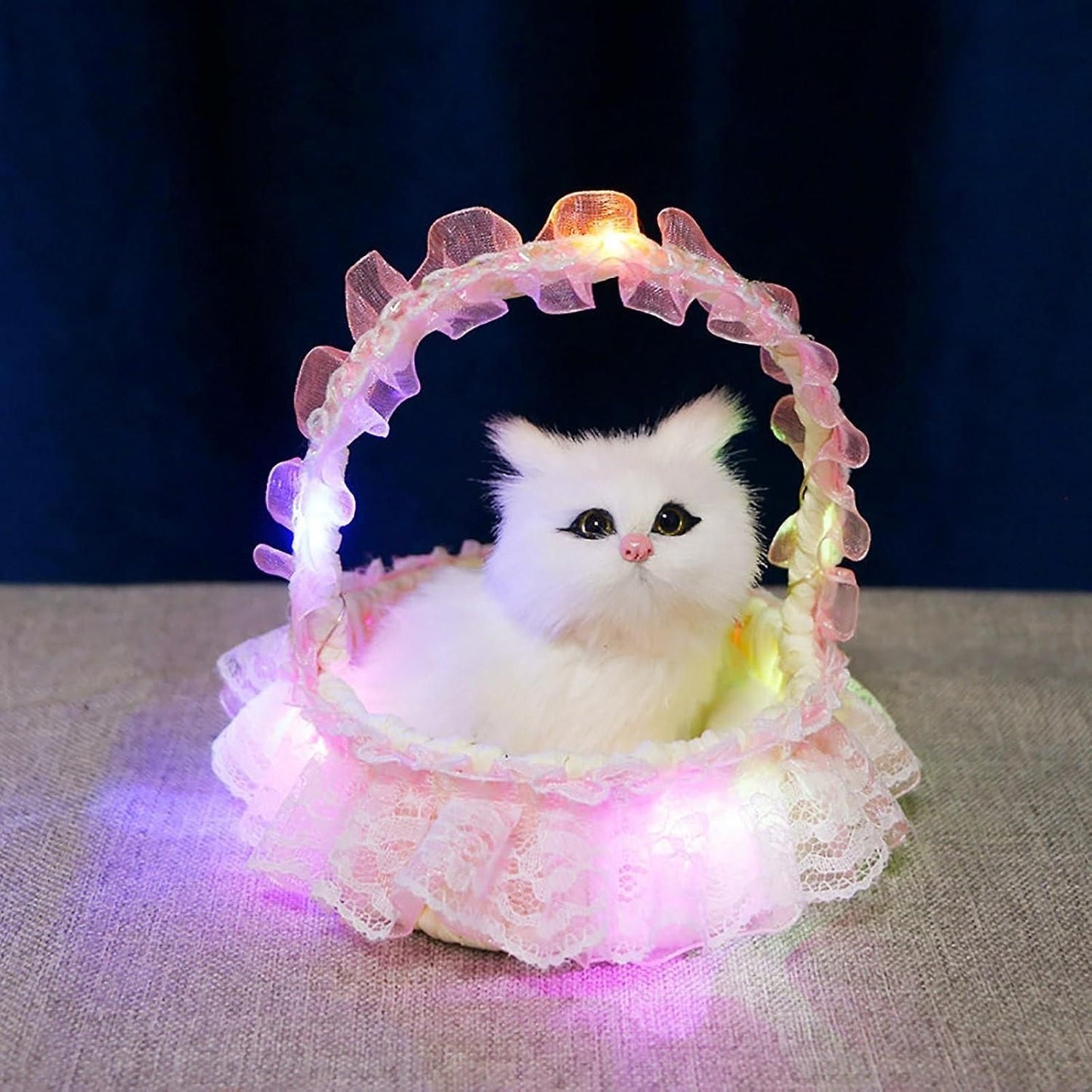 Kitten in LED Lights Basket Toy