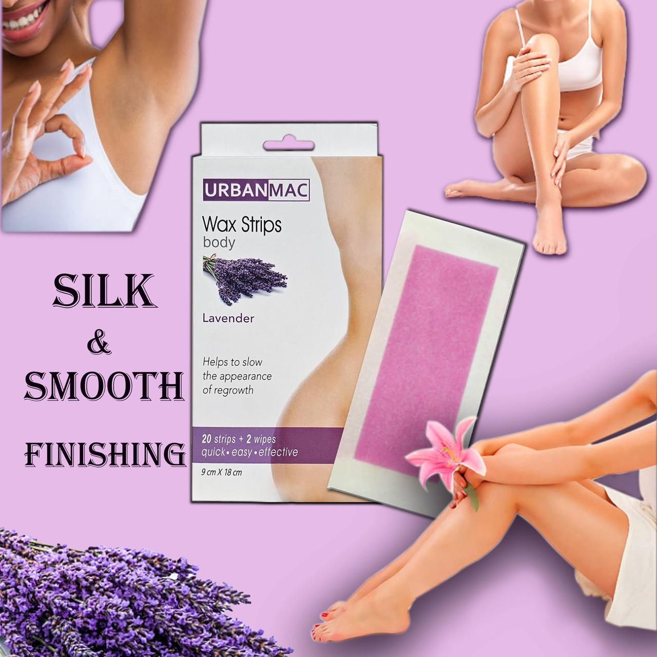 20 Lavender Hair Removal Waxing Strips - Large Size for Face, Legs, Underarms & Eyebrows