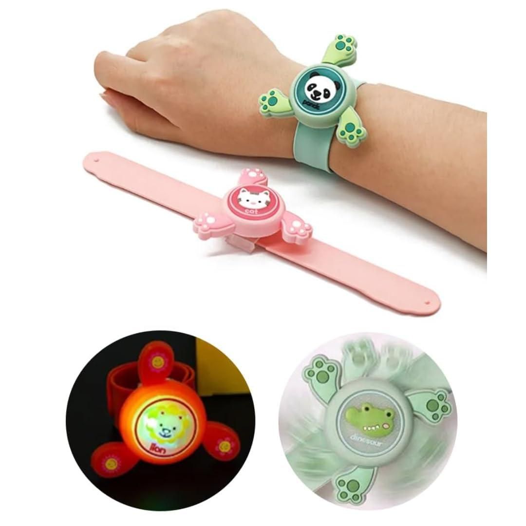 LED Light Kids Rakhi Spinning Toy Boy Girl Spinning Slap Band Cartoon Bracelet