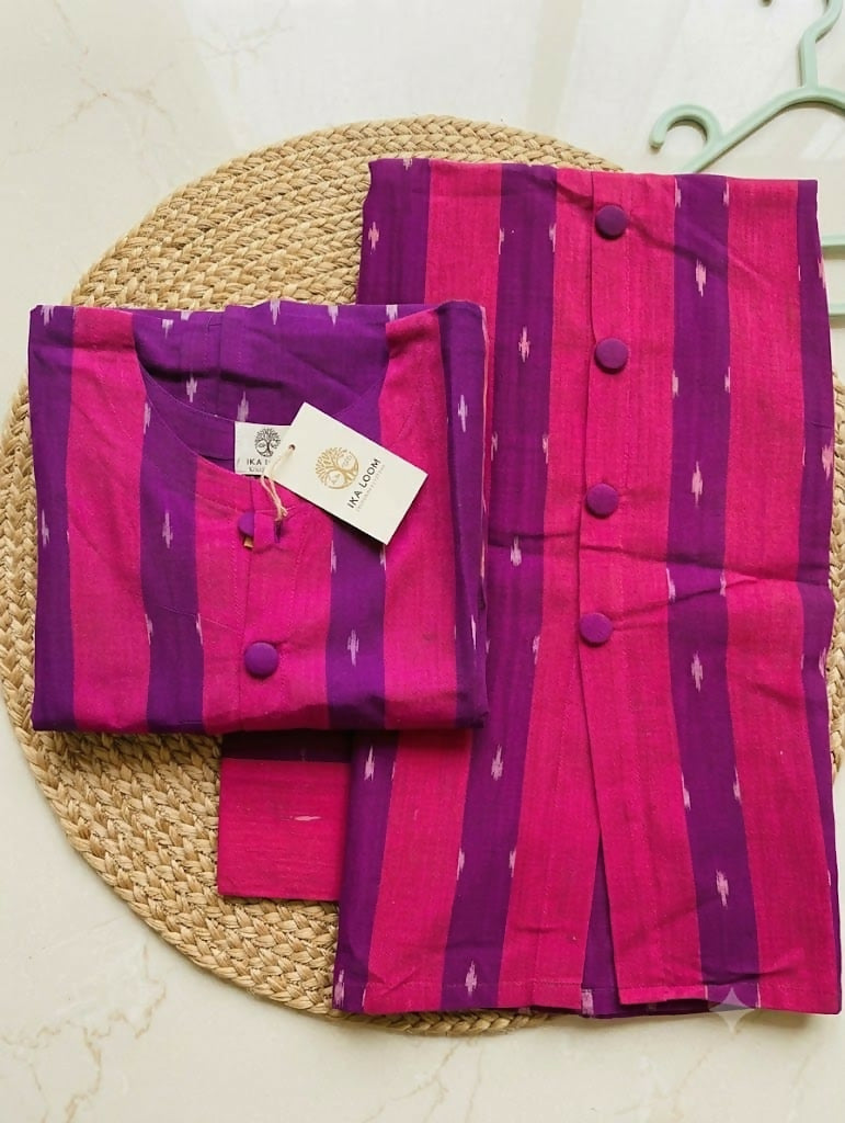 Dark Purple Mercerized Cotton Ikkat Kurta