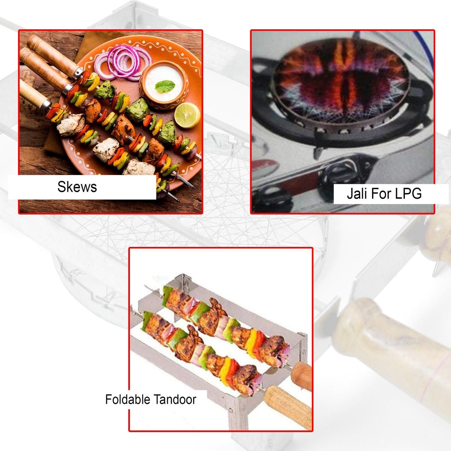 Barbeque Grill Stand with 2 Skewers & 1 Jali