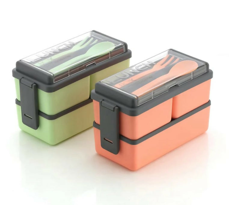 Double Layer Lunch Box with Spoon and Fork