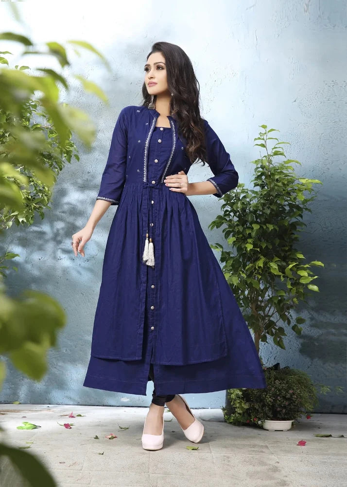 Elegant Blue A-Line Cotton Kurti | Designer Large Size Kurti