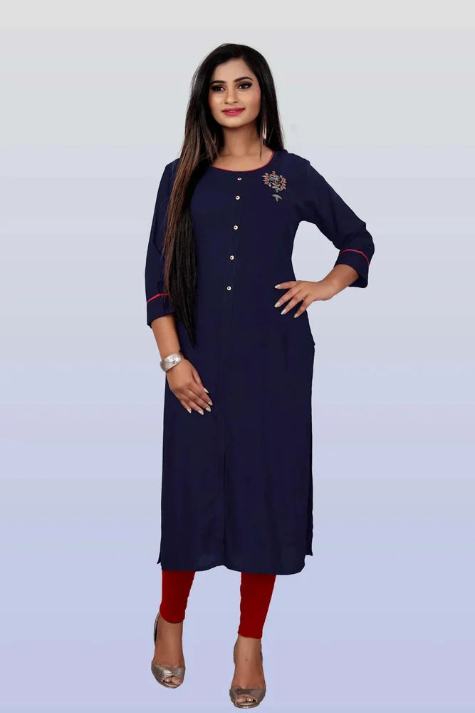 Elegant Blue Rayon Kurti with Handwork