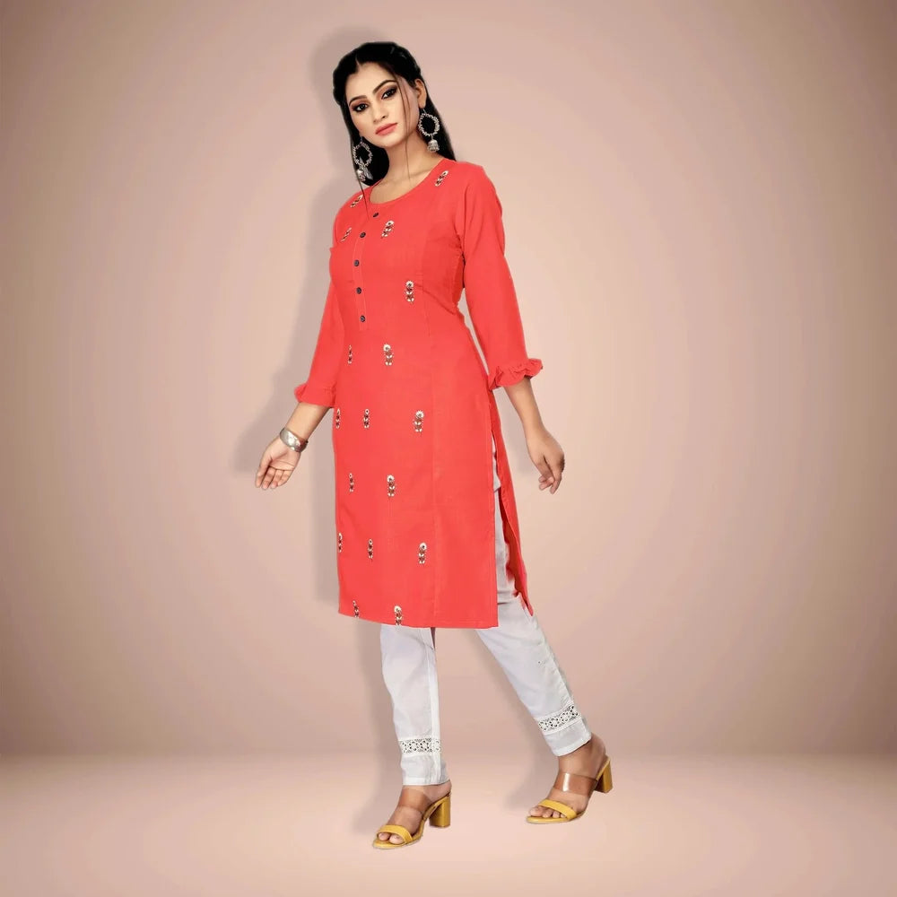 Chic Gajri Cotton Embroidered Kurti for Women - 3/4 Sleeve, Straight Fit,