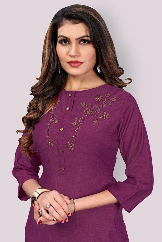 Elegant Dark Purple Silk Kurti - Straight Fit Design