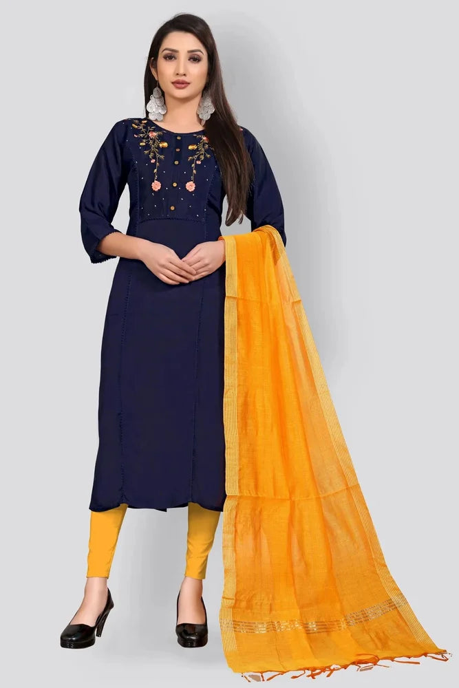 Ethnic Kurti Navy Blue silk kurta & dupatta