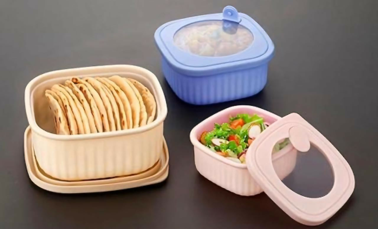 ESandook Plastic Storage Container Set of 3 with Lid Leak Proof Kitchen Food Storage Boxes for Snacks Fruits Dry Fruits Salad Pulses Spices Square Design