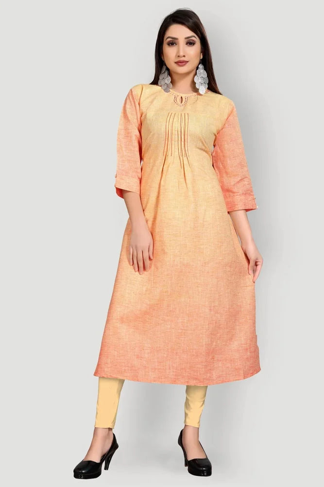 Elegant Ladies Peach A-Line Cotton Kurti - Medium Size, Designer Pattern