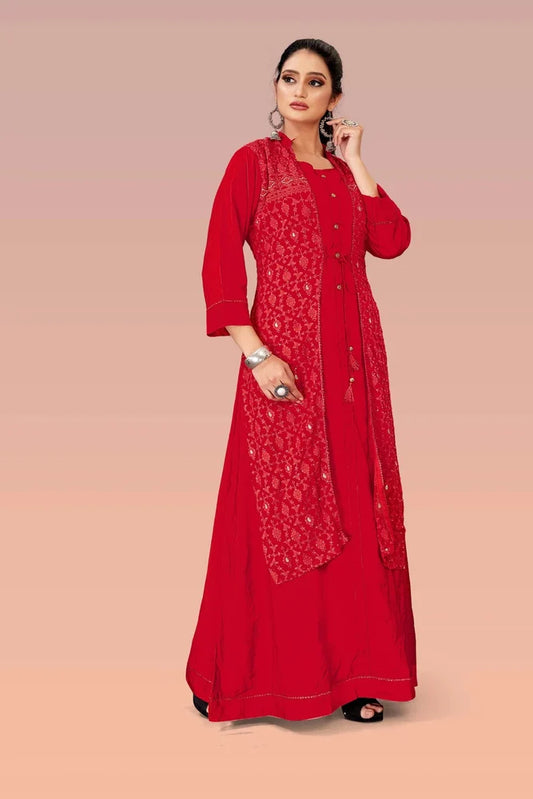 Elegant Red Chikankari Kurti - Size XL | Traditional Maroon Fit | Perfect for Every Occasion