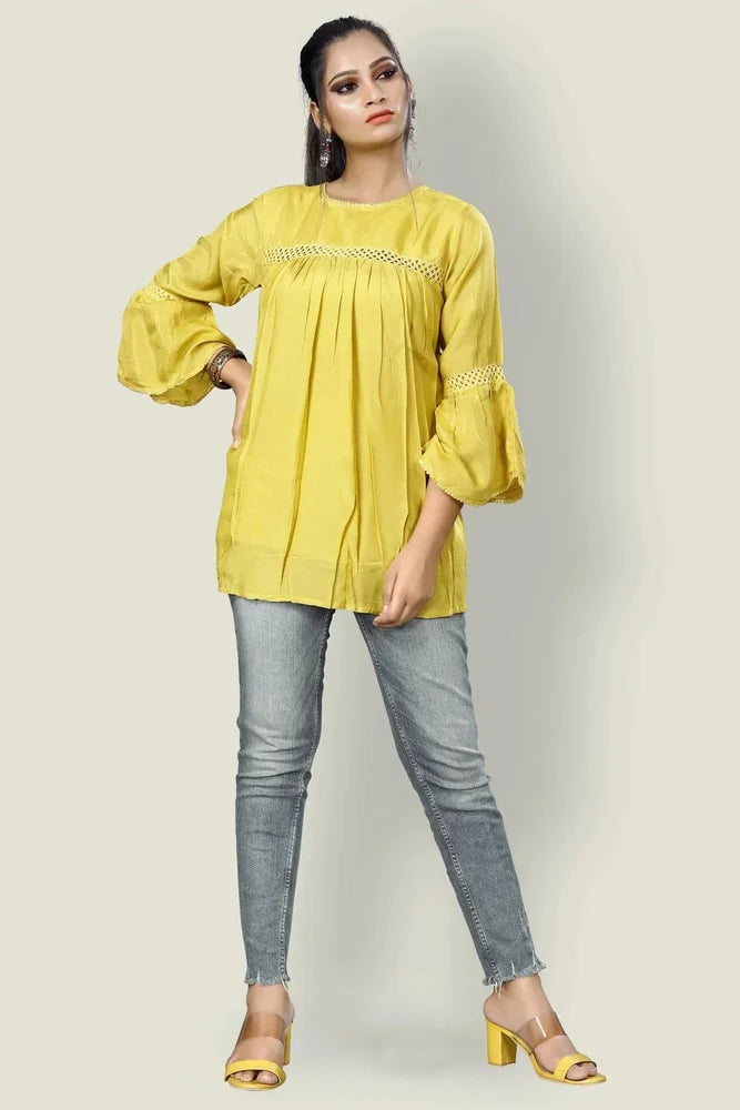 Elegant Maslin Silk Tunic Top for Women with 3/4 Sleeves