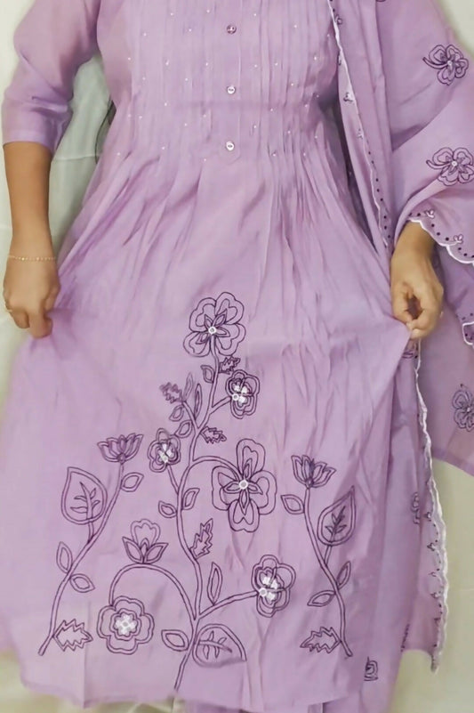 Mul Chanderi embroidery 3 piece set