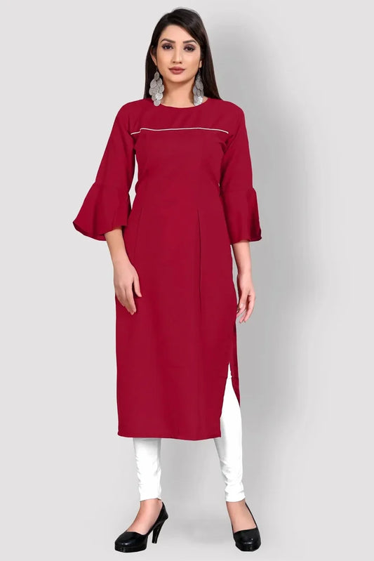 Stylish Maroon Red Cotton A-Line Kurti for Casual Wear - Slim Fit, 3/4 Sleeve