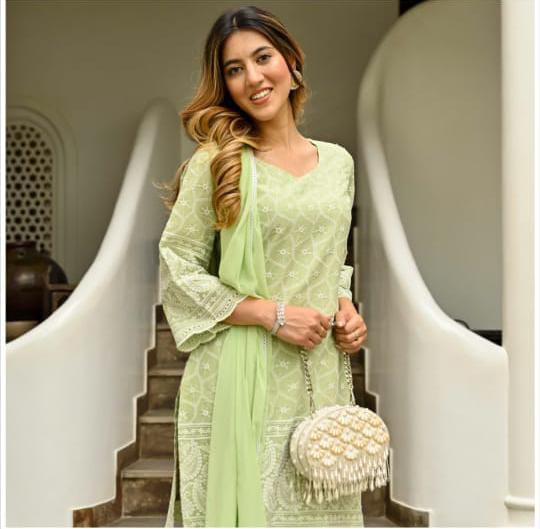 Elegant Green Chikankari Embroidered Kurta Set with Dupatta