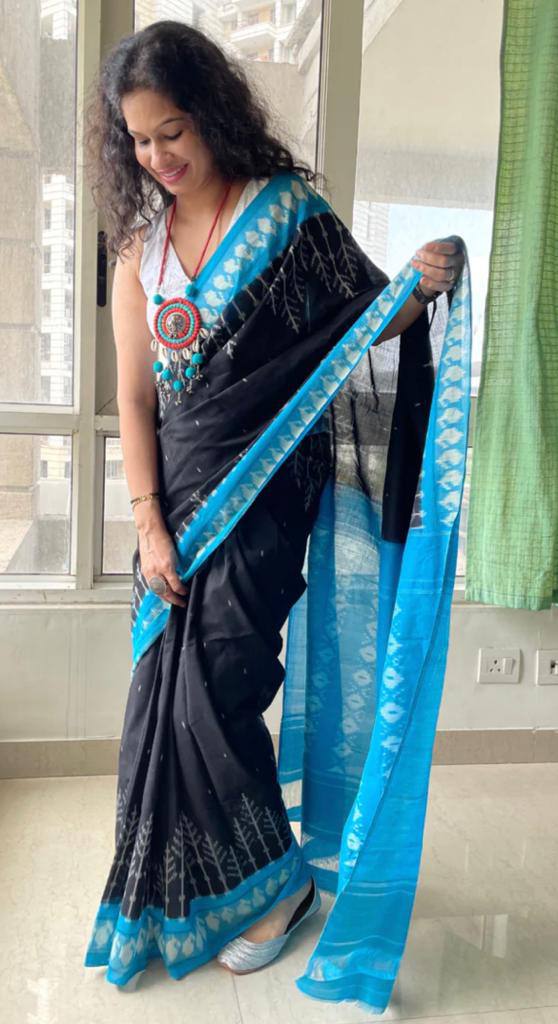 Elegant Plain Linen Saree with Digital Print