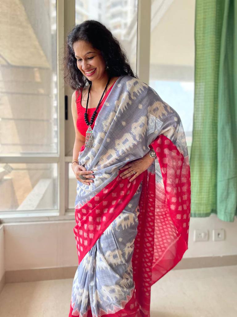 Elegant Plain Linen Saree with Digital Print