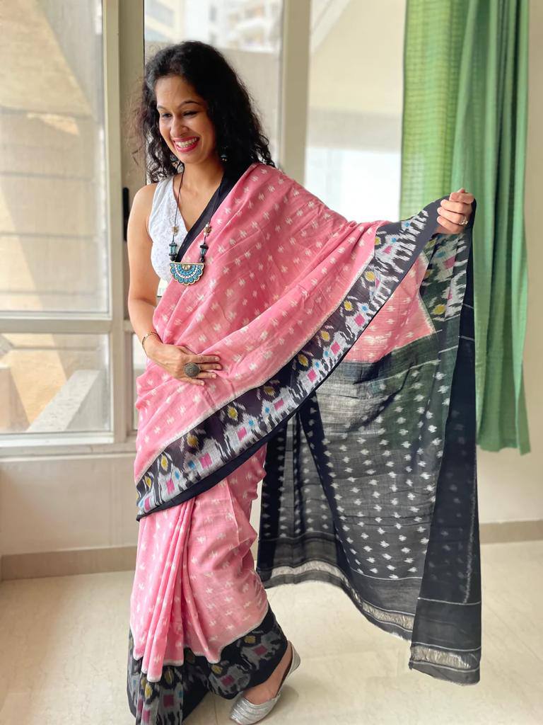 Elegant Plain Linen Saree with Digital Print