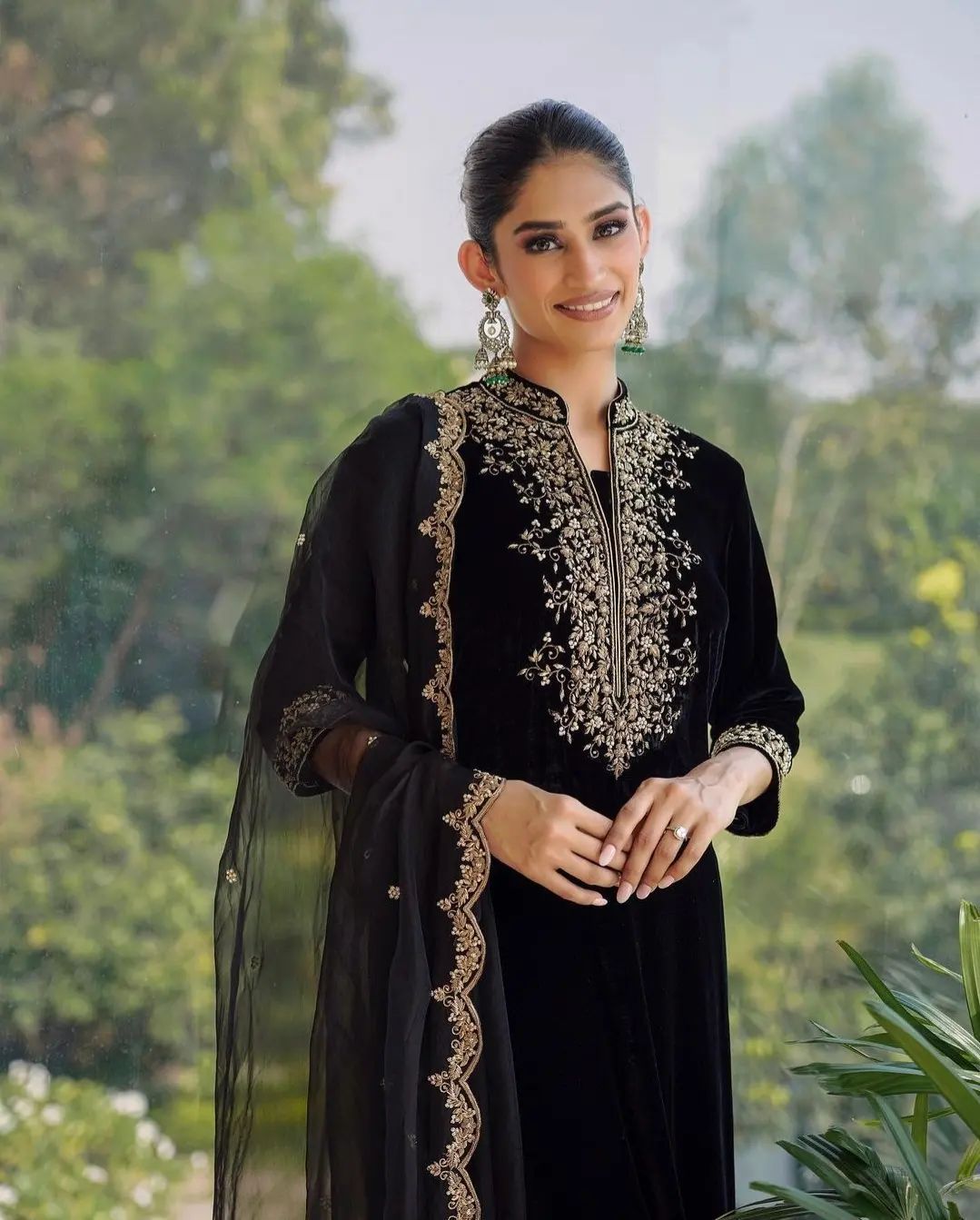 Designer Velvet Suit with Thread & Sequins Work | Soft Net Dupatta