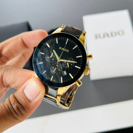 Rado Centrix Chronograph - 42mm Black Ceramic & Gold Watch with Quartz Movement