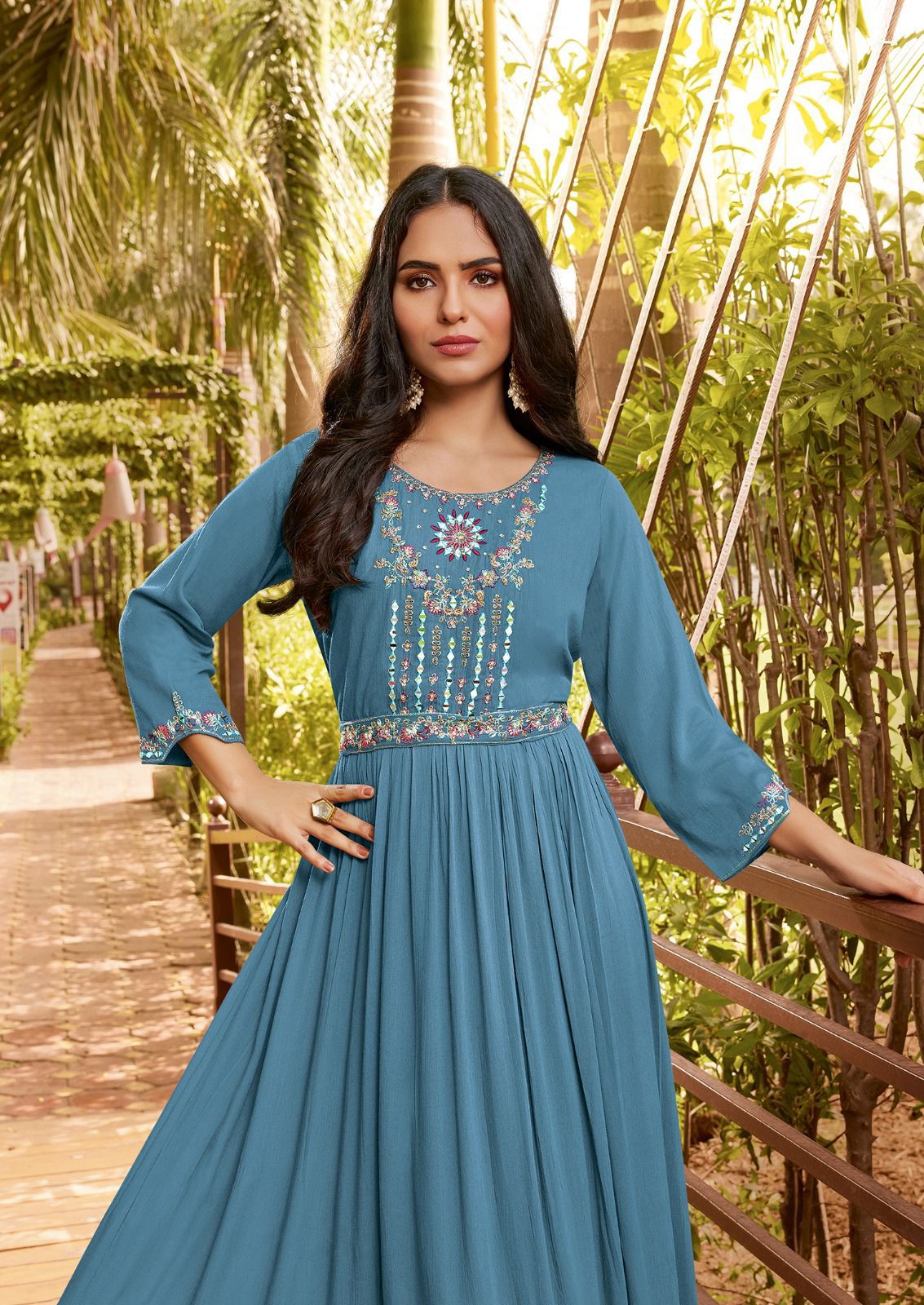 Ladies Flavour Sangrilla Catalog – Heavy Rayon Rinkle Dress with Embroidery & Hand Work