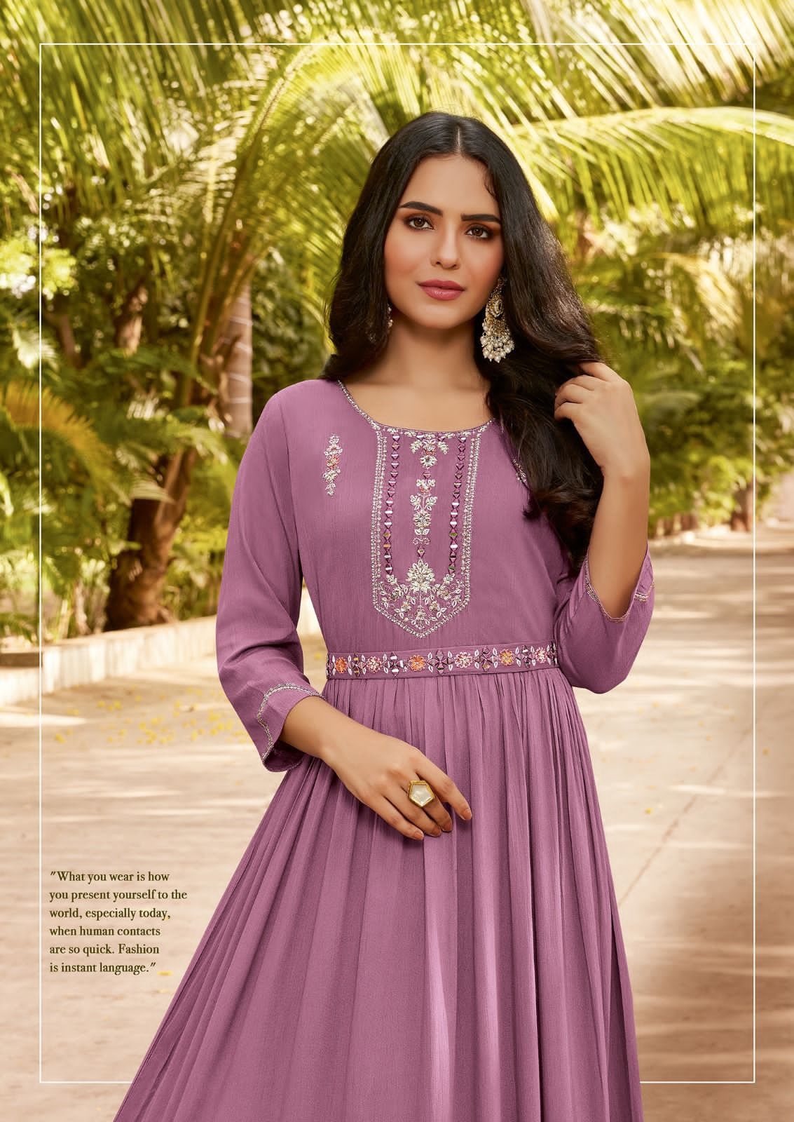 Ladies Flavour Sangrilla Catalog – Heavy Rayon Rinkle Dress with Embroidery & Hand Work