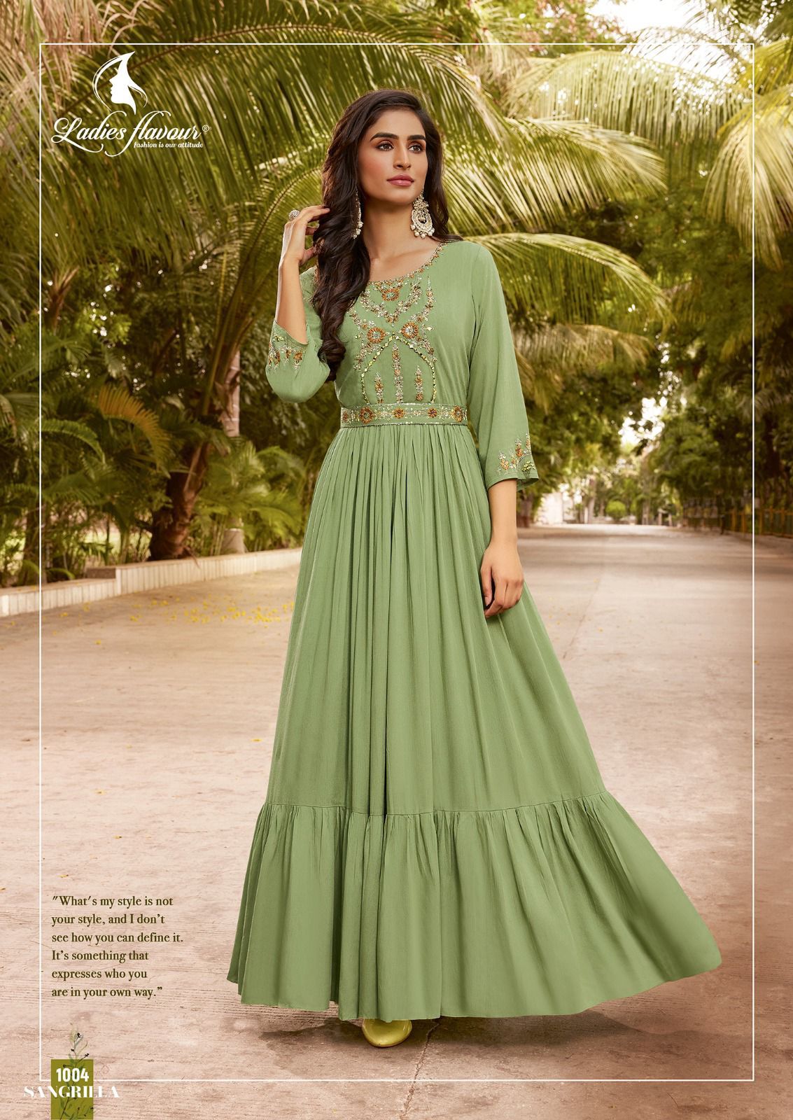 Ladies Flavour Sangrilla Catalog – Heavy Rayon Rinkle Dress with Embroidery & Hand Work