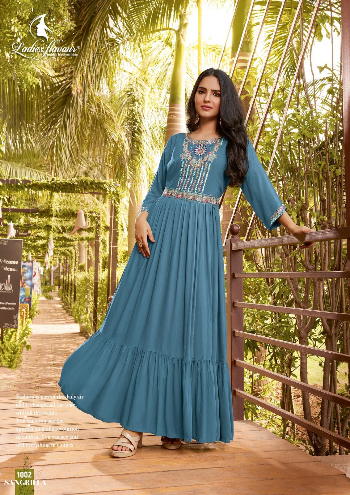 Ladies Flavour Sangrilla Catalog – Heavy Rayon Rinkle Dress with Embroidery & Hand Work