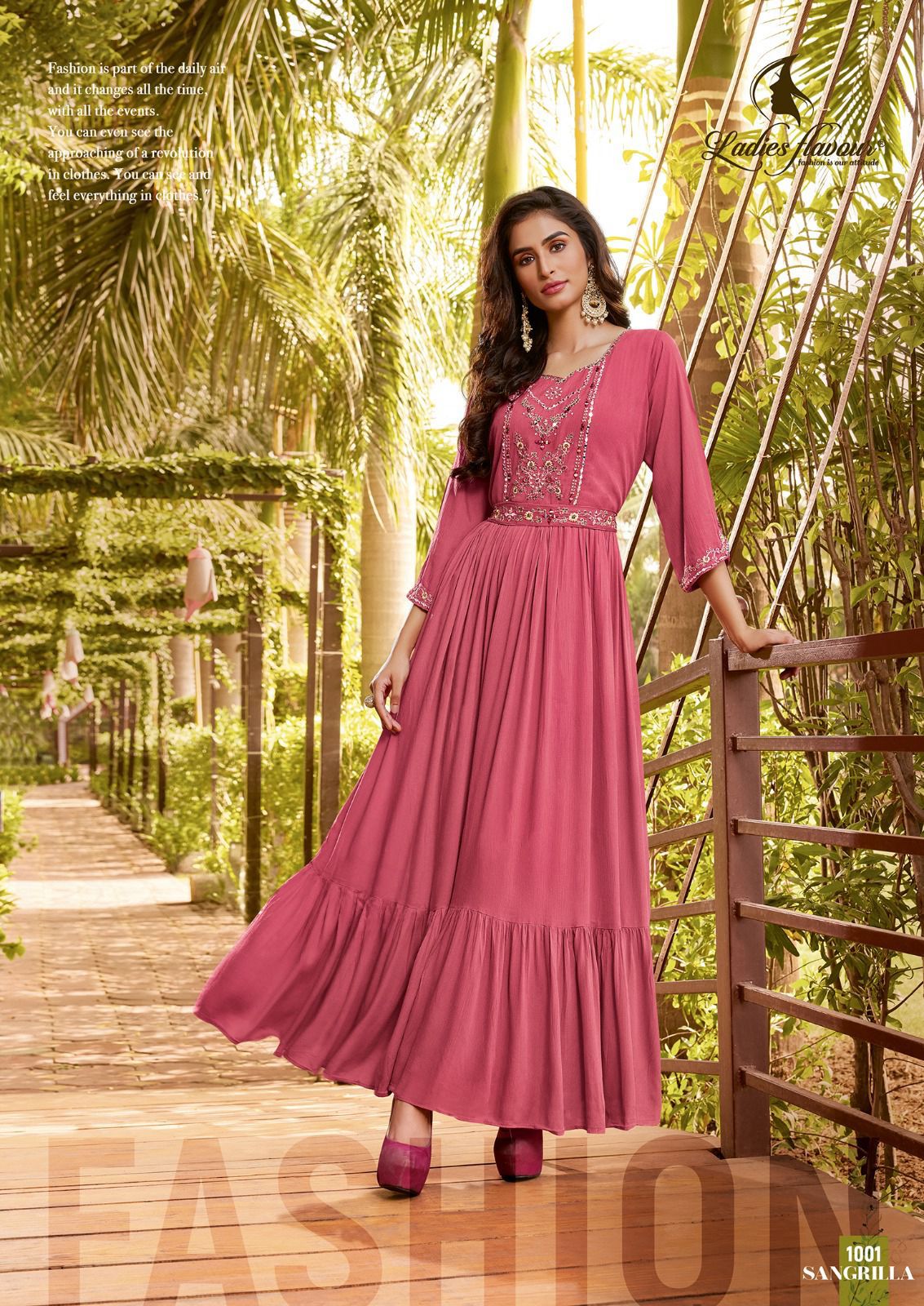 Ladies Flavour Sangrilla Catalog – Heavy Rayon Rinkle Dress with Embroidery & Hand Work