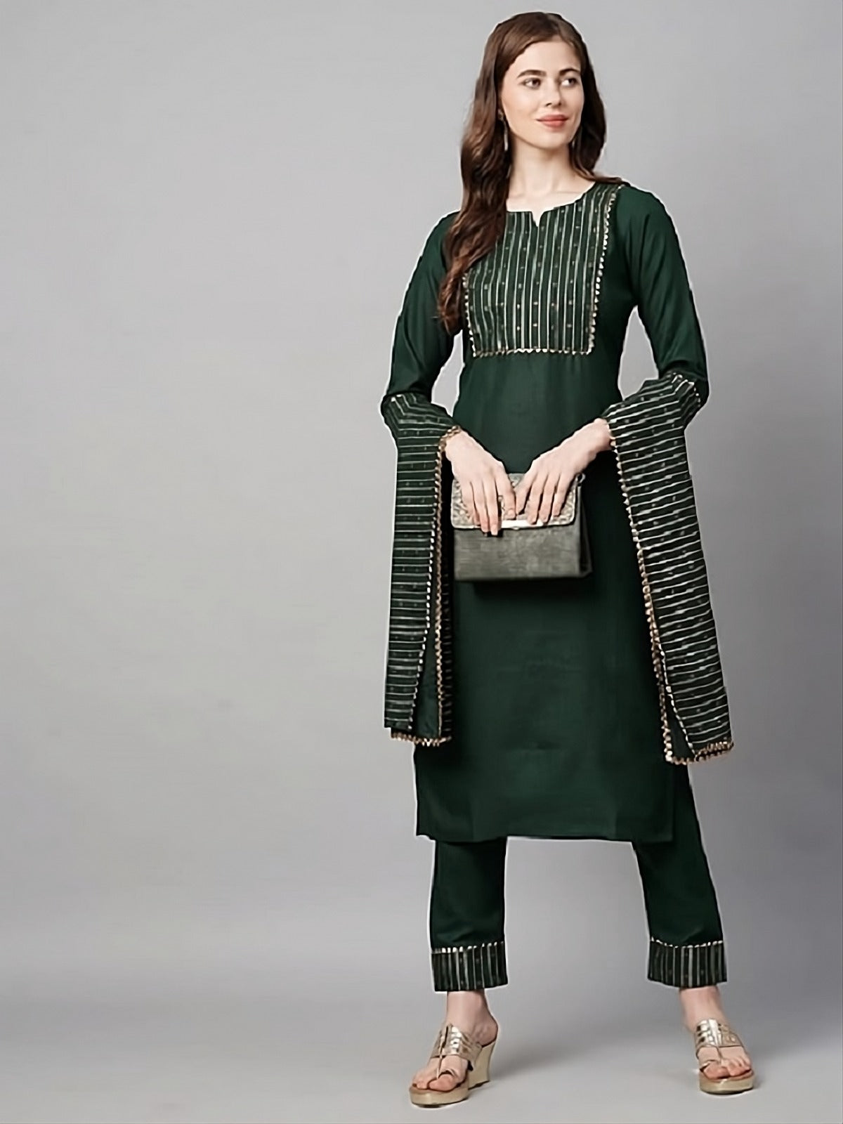 Cotton Foil Print Kurti, Pant & Dupatta Set – 3 Colors, Lightweight