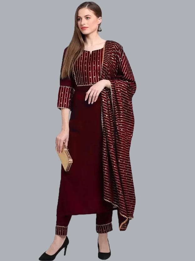 Cotton Foil Print Kurti, Pant & Dupatta Set – 3 Colors, Lightweight