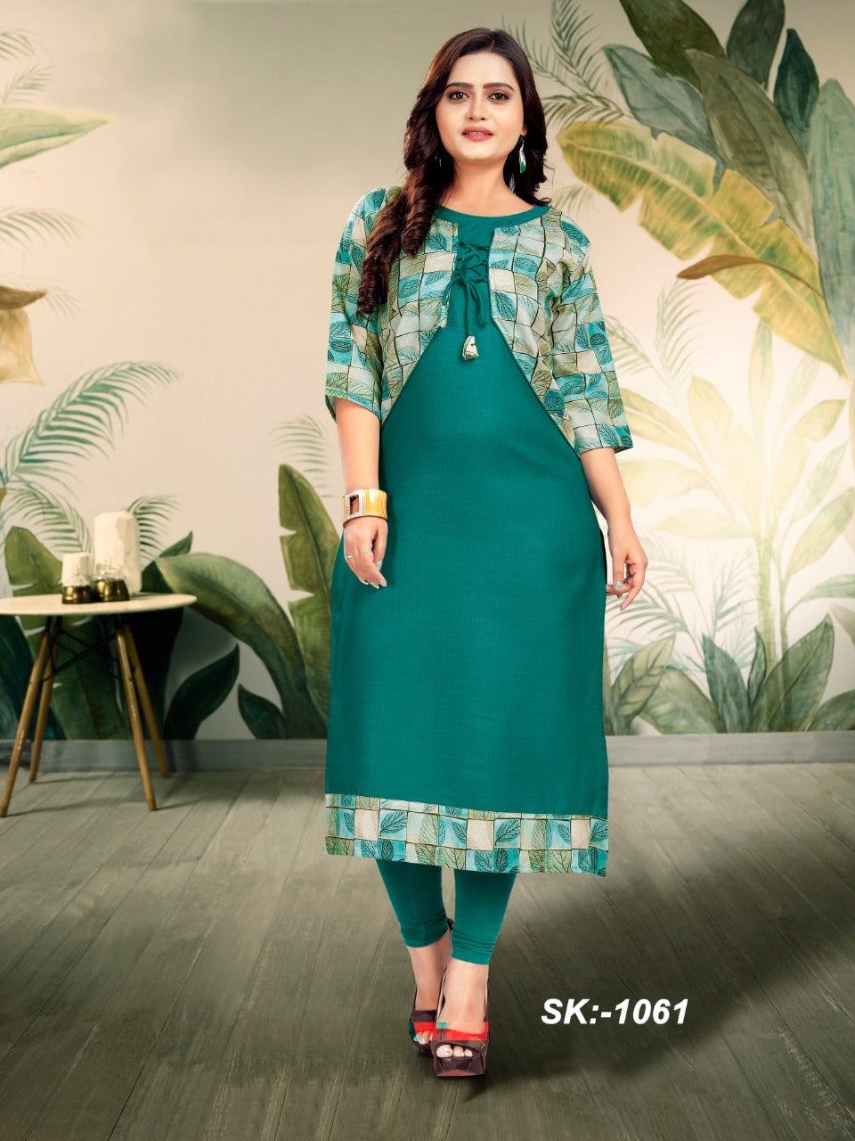 Stylish Attached Jacket Kurti in Ruby Cotton - Elegant Digital Print