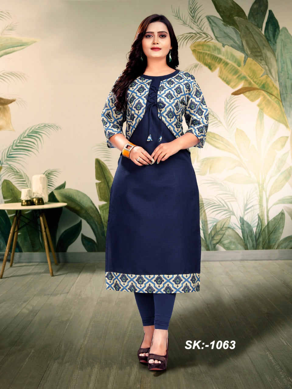 Stylish Attached Jacket Kurti in Ruby Cotton - Elegant Digital Print