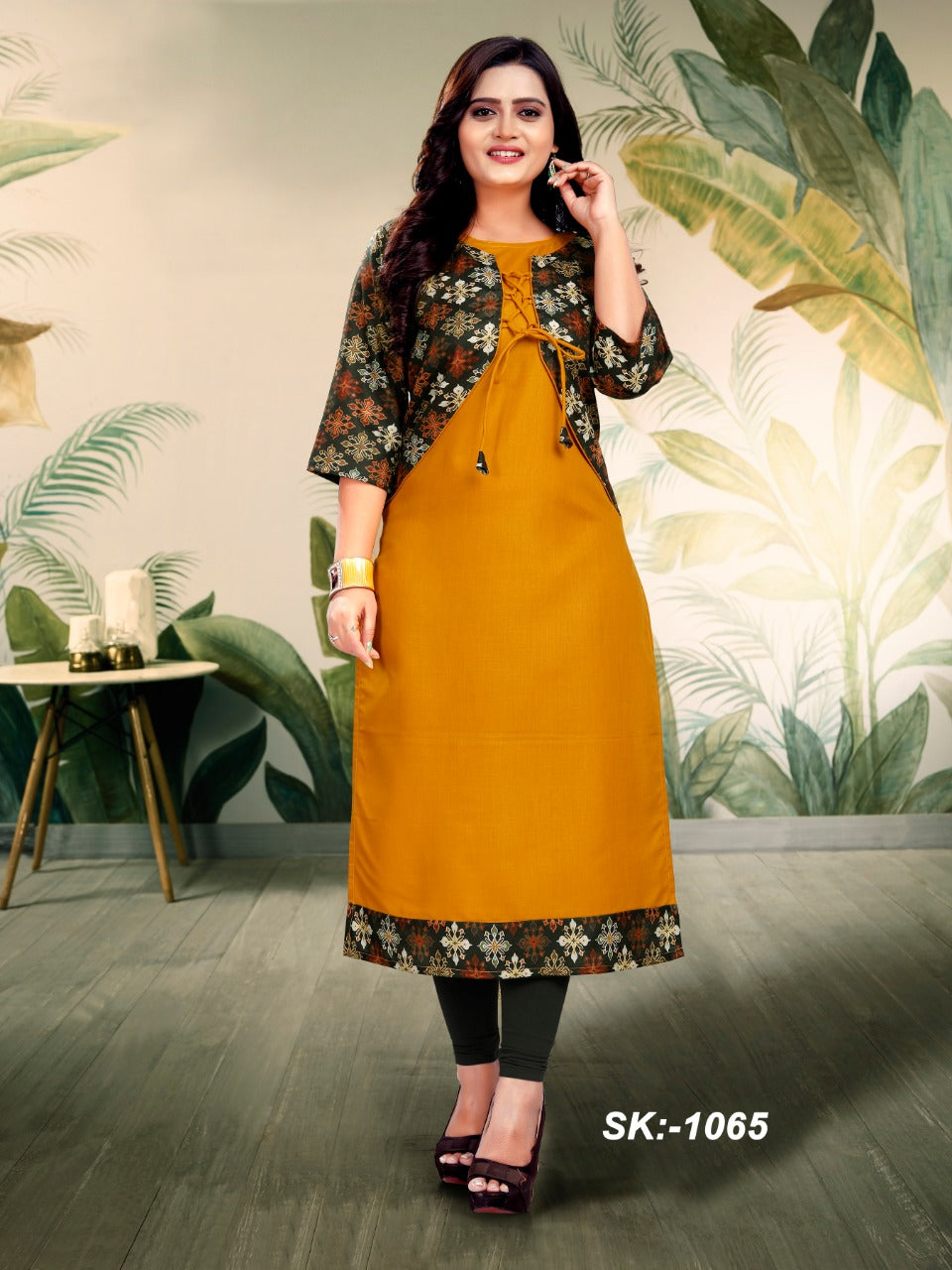 Stylish Attached Jacket Kurti in Ruby Cotton - Elegant Digital Print