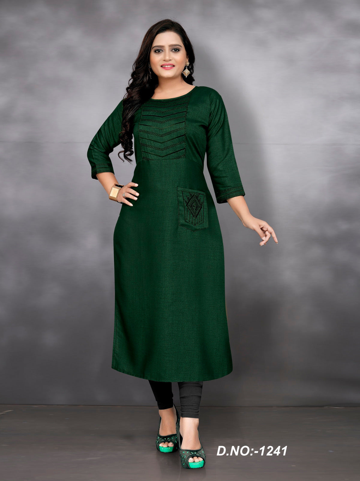 Plus Size Embroidery Kurti - Two Tone Slub Rayon