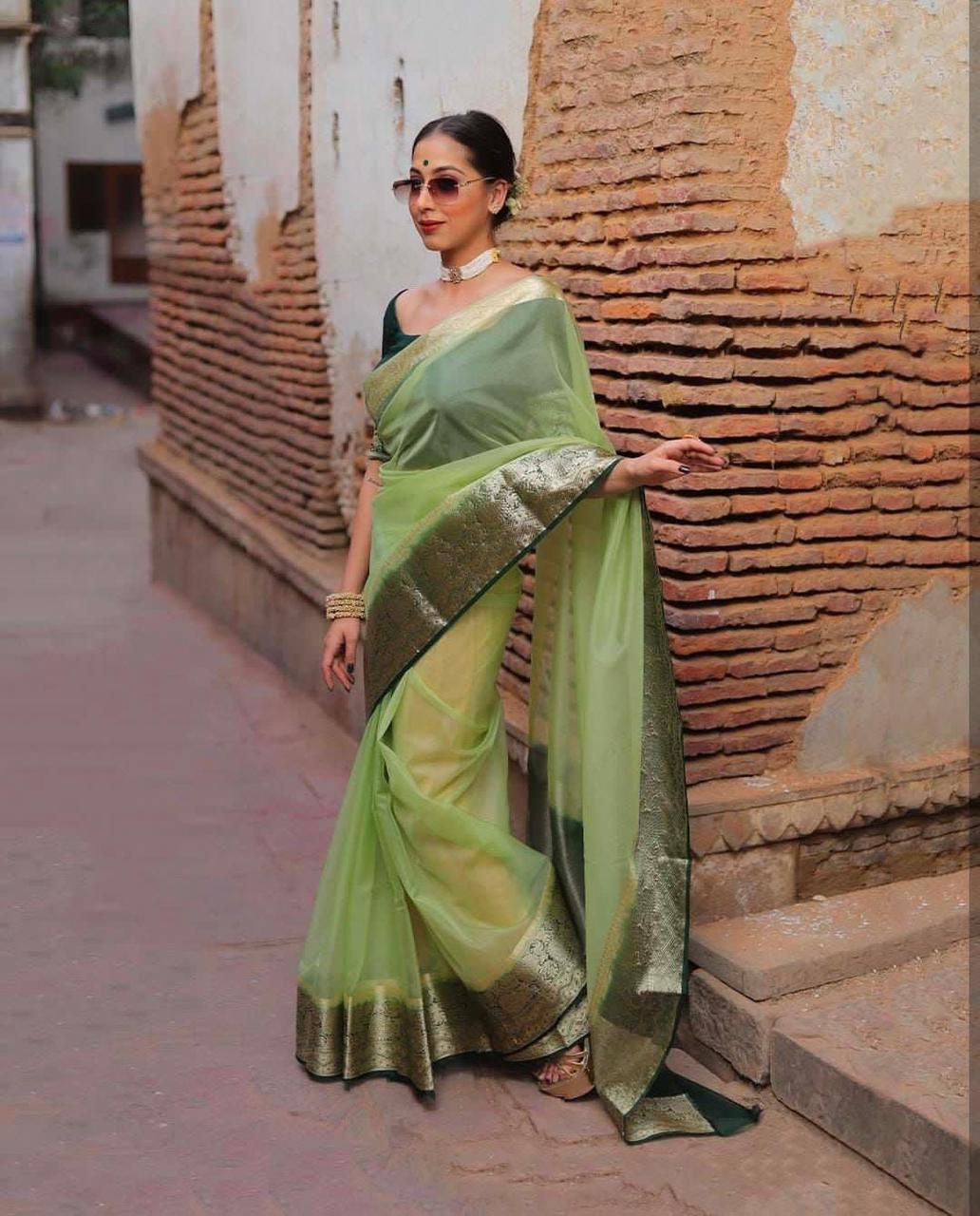 🔥EXCLUSIVE SOLID KORA ORGANZA SAREE🤩