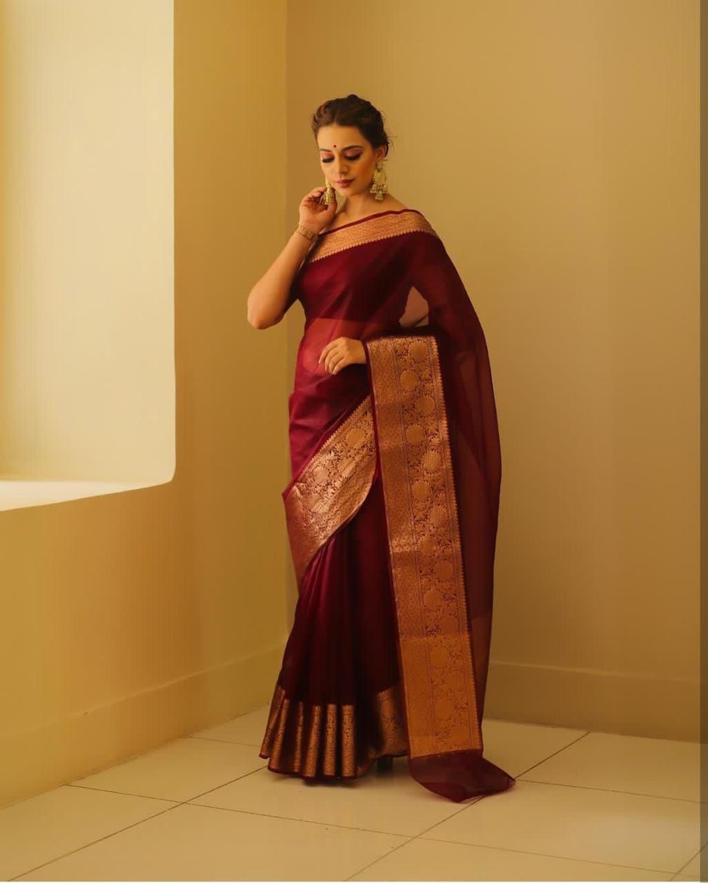 🔥EXCLUSIVE SOLID KORA ORGANZA SAREE🤩