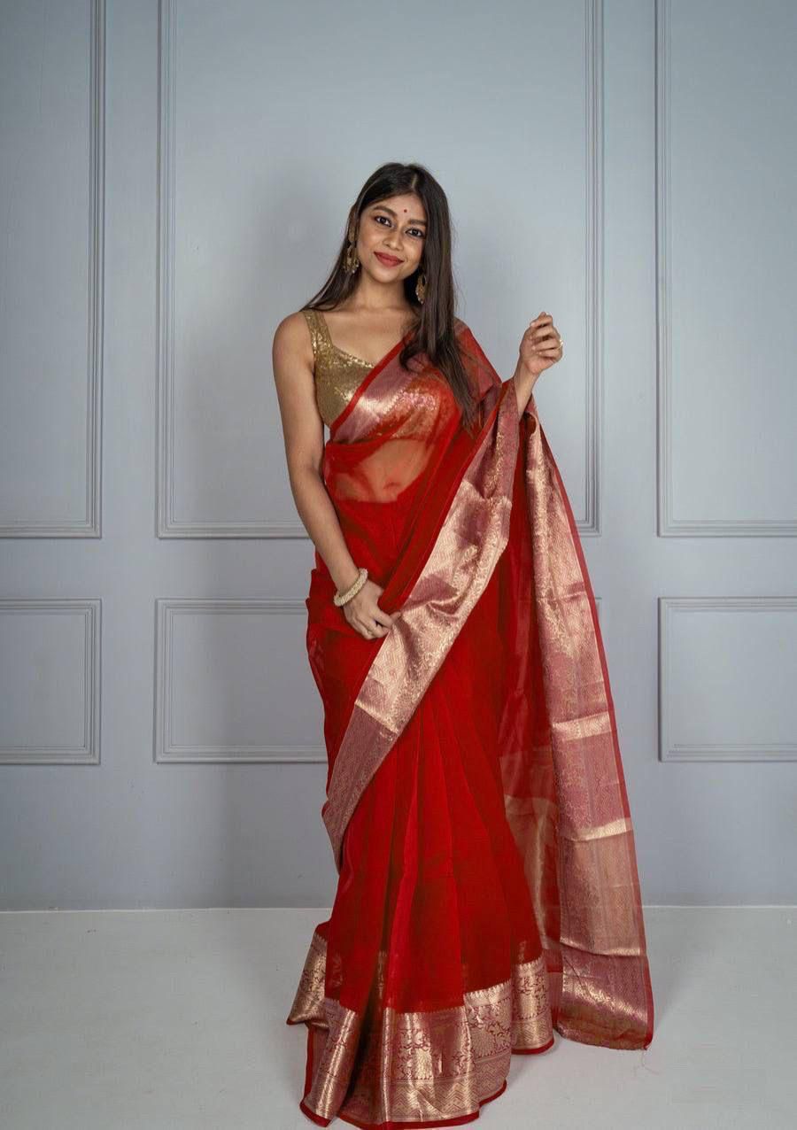 🔥EXCLUSIVE SOLID KORA ORGANZA SAREE🤩