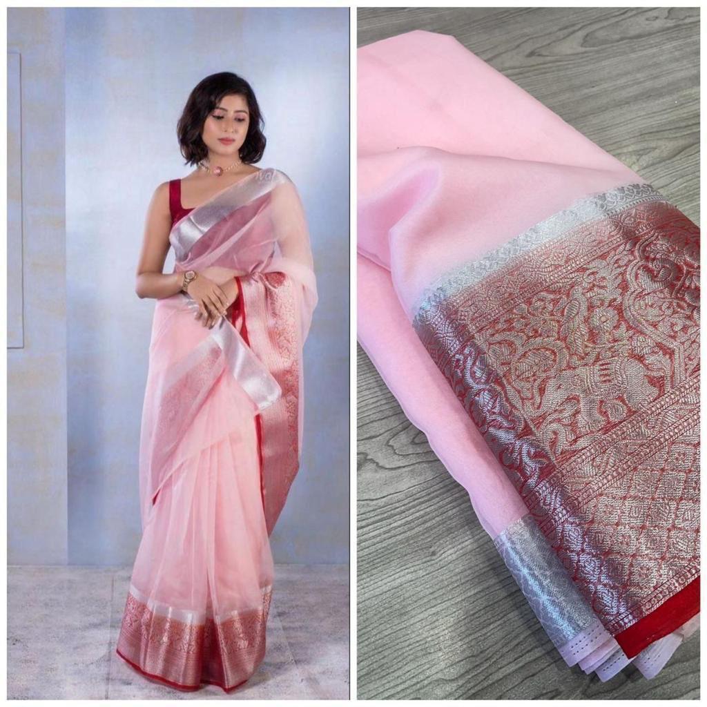 🔥EXCLUSIVE SOLID NAYLON ORGANZA SAREE🤩