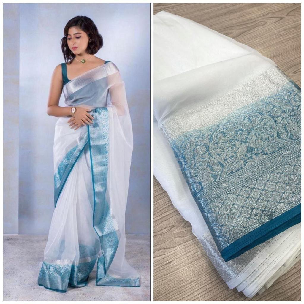 🔥EXCLUSIVE SOLID NAYLON ORGANZA SAREE🤩